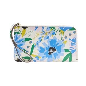 🆕 KATE SPADE Lucy Floral Small L-Zip Wristlet Cream Multi Color